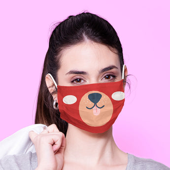 Washable & Reusable Red Funny Bear Mask Kawaii Face Mouth Mask - Kawaii Face Mask -  Mask Cover - Funny Masks - Funny Face Mask