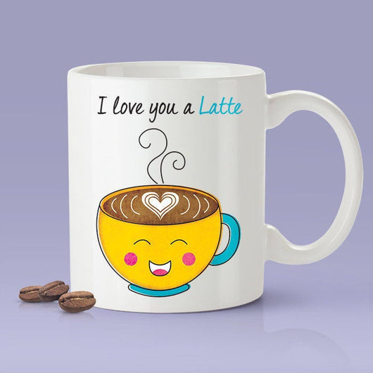 I Love You A Latte Lovers Mug - Yellow Happy Coffee -  I Love You Coffee Cup