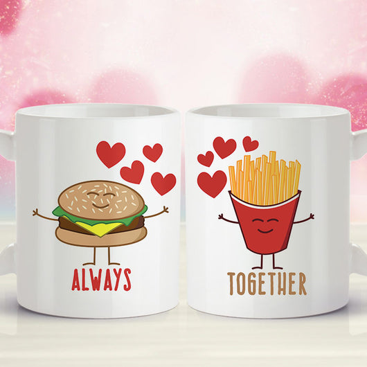 Free Worldwide Shipping - Burger & Fries - Always Together Love Mug [Gift Idea - Makes A Fun Present] [For Him / For Her] Cute Couple Mug