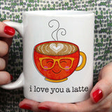 I Love You A Latte Lovers Mug - Red Coffee Cup With Glasses - [Gift Idea For Him or Her - Makes A Fun Present] I Love You Coffee Mug
