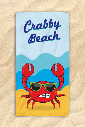 Free Shipping Worldwide  - Crabby Beach - Cute Crab Beach Towel  - Hit The Beach In Style [Gift Idea / Fun Present] Crab Gifts 30”x60”