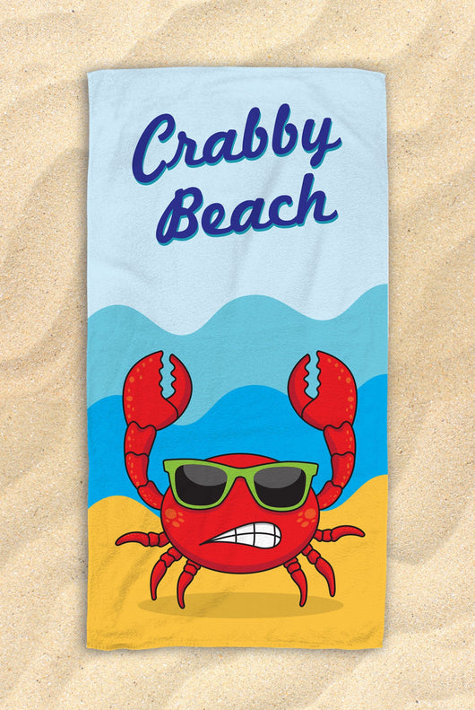 Free Shipping Worldwide  - Crabby Beach - Cute Crab Beach Towel  - Hit The Beach In Style [Gift Idea / Fun Present] Crab Gifts 30”x60”