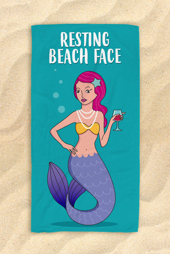 Resting Beach Face - Beautiful Mermaid Beach Towel - Hit The Beach In Style [Gift Idea / Fun Present] Mermaid Gifts 30”x60”