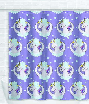 Cute Purple Soapy Unicorn Shower Curtain [Gift Idea / Fun Present] Bathtub Curtain
