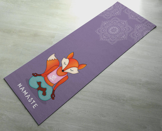 Namaste Orange & Purple Fox Yoga Mat - Practice Yoga In Style [Gift Idea / Fun Present] Exercise Mat / Cute Animal Yoga Mat