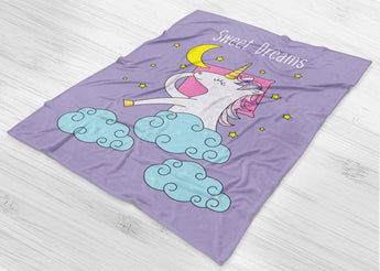 Sweet Dreams Unicorn Fleece Blanket - Cute Gift For Unicorn Lovers - Sleep In Style - [Small / Medium / Large]