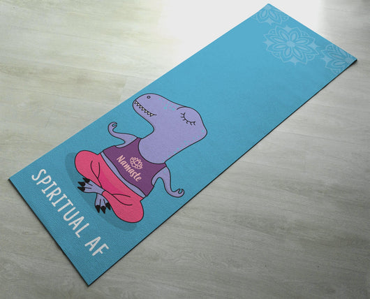Spiritual AF - Cute Dinosaur Yoga Mat  - Practice Yoga In Style [Gift Idea / Fun Present]