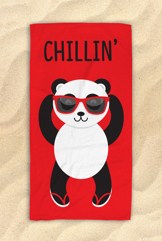 Red Chillin' Panda Beach Towel -  Cute PandaTowel  - Hit The Beach In Style / Panda Gifts 30”x60”