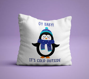 Oy Baby! It's Cold Outside  - Hanukkah Pillow - White Holiday Pillow -