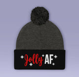 Jolly AF Holiday Beanie - Black / Blue Winter Pom Beanie Hat - Jolly As F*CK
