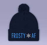 Frosty AF Holiday Beanie - Black / Blue Winter Pom Beanie Hat - Jolly As F*CK