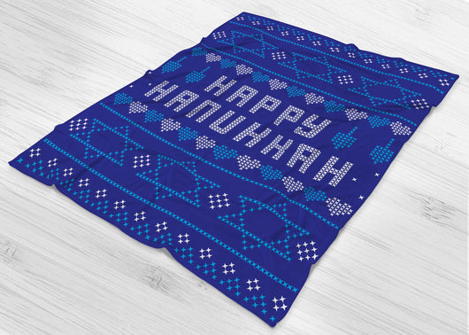Hanukkah Print Cozy Blanket - Fleece Blanket - Happy Hanukkah  - [Small / Medium / Large]