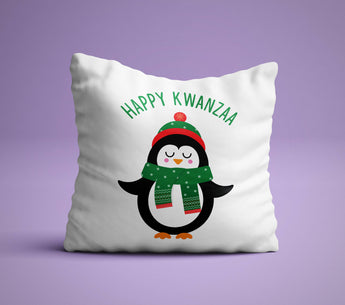 Happy Kwanza Pillow - Happy Kwanza Pillow - White Penguin Holiday Pillow