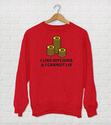 I Like Bitcoins and  I Cannot Lie  - Funny Crypto Currency Bitcoin Sweatshirt - Techy Gift Idea - Red & Gray