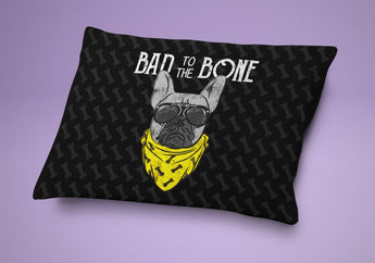 Dog Bed - Bad To The Bone Dog Pillow - Cute Cushion For Your Favorite Pup . - Yellow & Black Print - French Bulldog