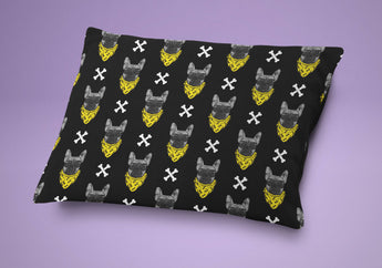 Dog Bed - Bad To The Bone Dog Pillow - Cute Cushion For Your Favorite Pup Yellow & Black Pattern Print - French Bulldog