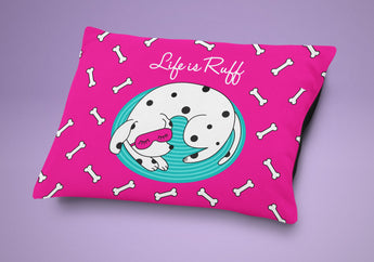 Pink Dog Bed - Life Is Ruff Dog Pillow - Cute Cushion For Your Favorite Pup