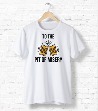 To The Pit Of Misery! Beer Tee-Shirt[For Him/For Her] Unisex T-Shirt XS/Small/Medium/Large/XL - White / Gray