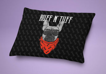 Dog Bed - Bad To The Bone Dog Pillow - Cute Cushion For Your Favorite Pup Red & Black Print - French Bulldog