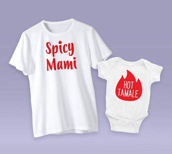 Spicy Mami, Hot Tamale Baby Giftset - Baby Onesie Hot Tamale, Spicy Mami Tee-Shirt Inspired by Cardi B 