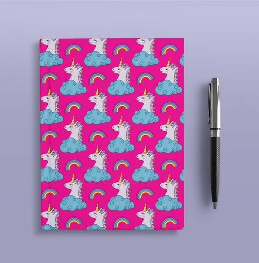 Pink Rainbow Print Unicorn Hardcover Journal - Cute Dream Journal - Blank Lined Notebook - Pink Unicorn Print