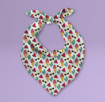Triangle Ice Cream and Sunglasses Themed Pet Bandana - Dog Scarf or Cat Scarf - Cute Summery Inspired Print