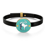 Cute Yoga Cat Leather Bracelet - Heart Shape Or Coin Shape -14k Gold Plated or Silver Gold Options