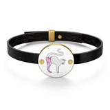 White Cat Pose Yoga Cat Leather Bracelet - Heart Shape Or Coin Shape -  Silver or Gold Options - Cat Jewelry