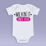 Milkin' It - Since 2018 Baby Bodysuit - Blue and Pink - Cute Baby Gift