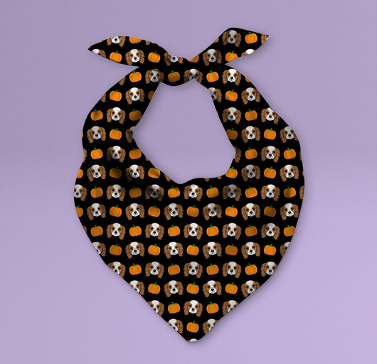 Fall Themed King Charles Spaniel Pet Bandana Triangle -  Pumpkin Spice and Everything Nice - Cute Fashion For Your Favorite Dog or Cat