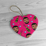 Pink Drake & Champagne Ornament -  Christmas Tree Ceramic Ornaments - Drake Funny Christmas Gift