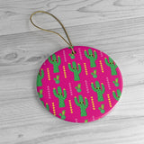 Cute Pink Cactus Ornament -  Christmas Tree Ceramic Ornaments - Pink & Green Cactus Gift
