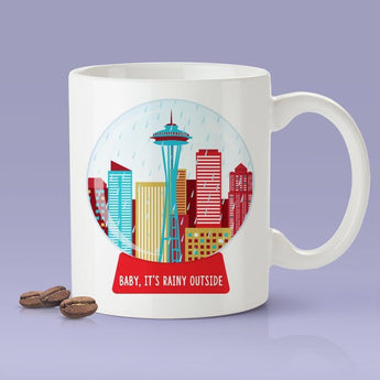 Seattle Holiday Mug - Funny Seattle Baby It's Rainy Outside Mug - Space Needle Themed