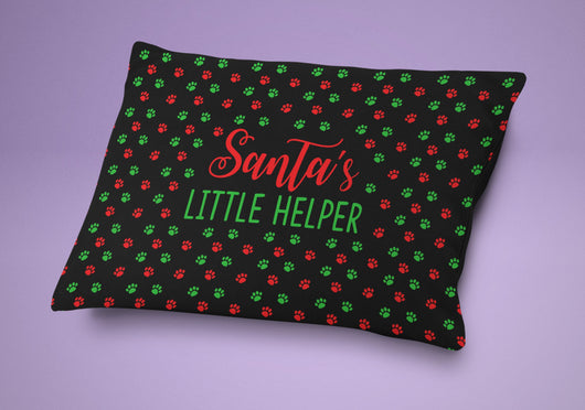 Santa's Little Helper - Christmas Dog or Cat Bed -  Christmas Cat Bed Cute Holiday Themed Pet Pillow - Cute Pet Cushion