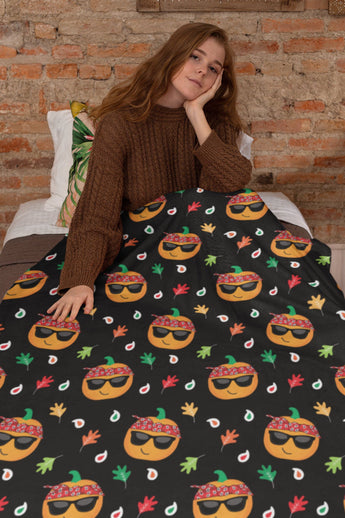 Punk Pumpkin - Fall Print Pumpkin Spice Blanket - Fleece Blanket - Cute Gift For Pumpkin Spice Lovers  - [Small / Medium / Large]