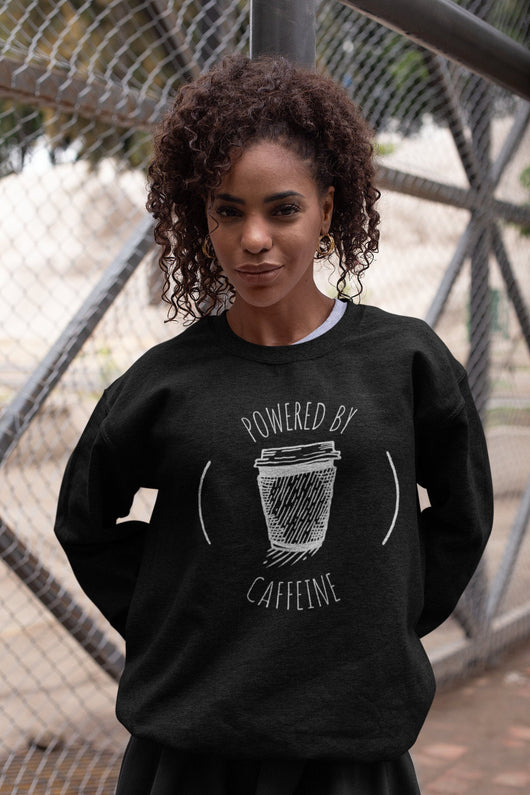 Powered By Caffeine Black Crewneck Unisex Sweater
