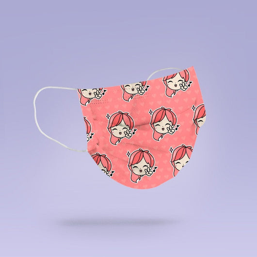 Washable & Reusable Pink Kawaii Cute Girl Singing Cloth Face Mask Cover