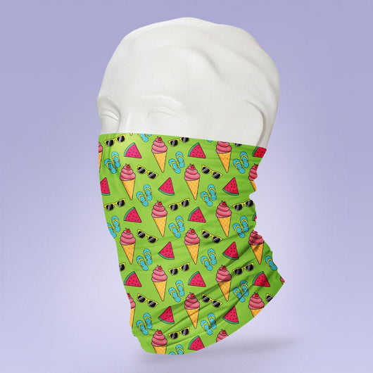 Washable & Reusable Green Ice Cream Summer Themed Shield - Face Mask