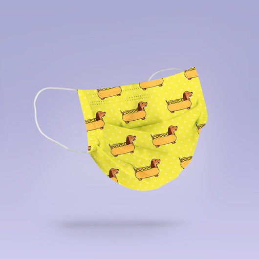 Washable & Reusable Yellow Hot Dog Weiner Dog Dachshund Mask Cover