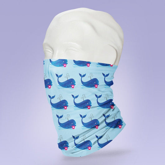 Washable & Reusable Blue Whale  - Gaiter Face Shield - Face Mask