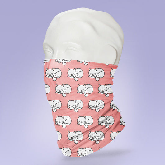 Washable & Reusable Pink Sleeping Cat Themed Face Shield - Face Mask