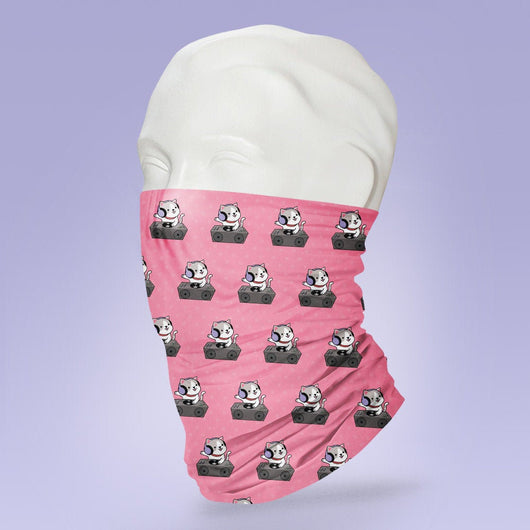 Washable & Reusable Pink DJ Cat Face Mask -   Gaiter Face Shield - Face Mask