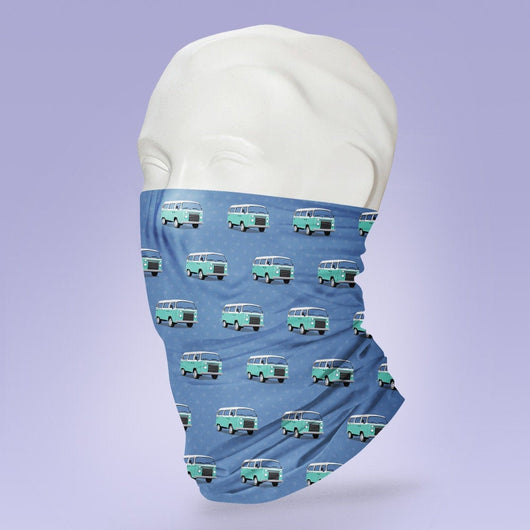 Washable & Reusable Blue Retro Bus -  Gaiter Face Shield - Face Mask