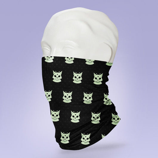 Washable & Reusable Black Alien Cat  - Gaiter Face Shield - Face Mask