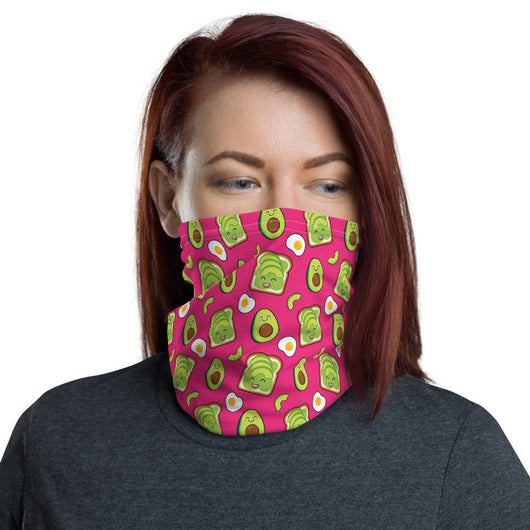 Washable & Reusable Cloth Neck Gaiter Face Shield - Pink Avocado Toast Print - Face Mask