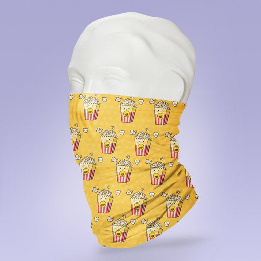 Washable & Reusable Popcorn Themed Yellow Mask - Gaiter Face Shield - Face Mask - Face Buff - Snood