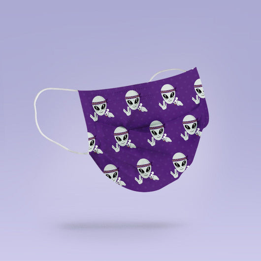 Retro Peace Sign Alien Washable & Reusable Purple Alien Cloth Face Mask Cover