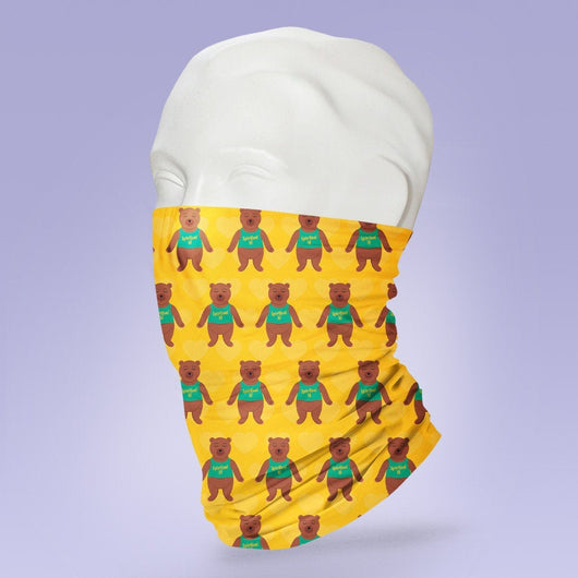 Washable & Reusable Yellow Bear Yoga - Gaiter Face Shield - Face Mask - Face Buff - Snood - Face Gator
