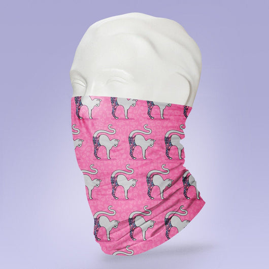 Washable & Reusable Pink Cat Yoga  - Gaiter Face Shield - Face Mask - Face Buff - Snood