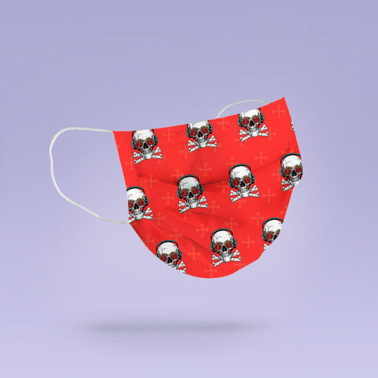 Washable & Reusable Red Skull Cross Bones Cloth Face Mask Cover